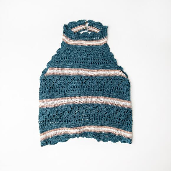 Say What? Blue and White Striped knit crochet halter top retro 90s Size Large - Picture 4 of 8